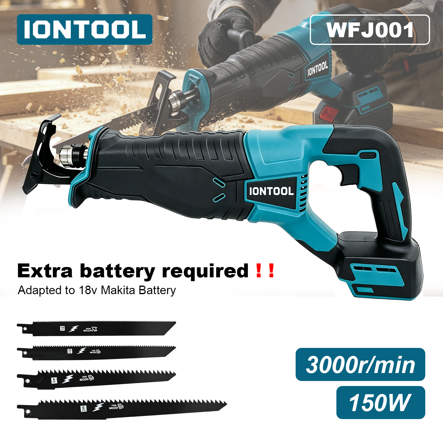 Reciprocating Saw Cordless - IONTOOL 150W 3000SPM Brushless Reciprocating Saw