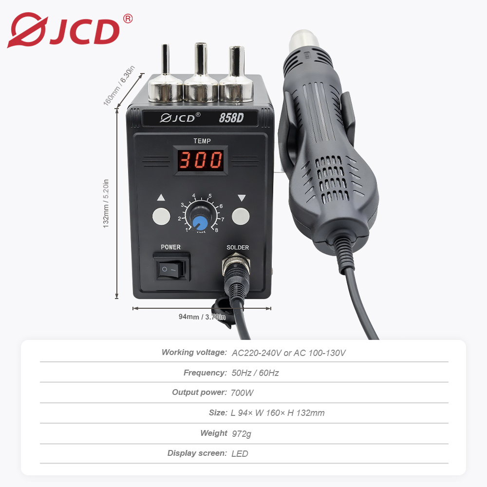 JCD Hot Air Gun 858D 700W BGA  - огляд і ціна Heat Gun Variable